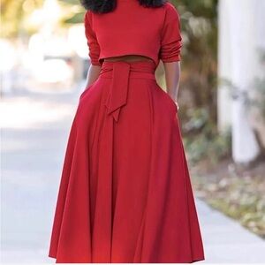 Elegant Red Women's Skirt set